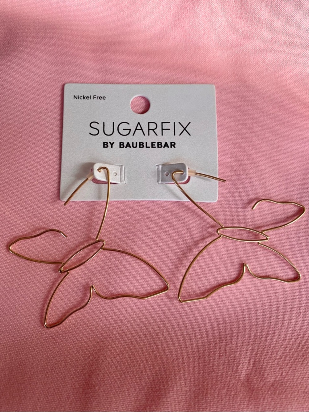 Sugarfix by BaubleBar Gold Butterfly Wire Hoop Earrings Metal Nickel Free Shiny